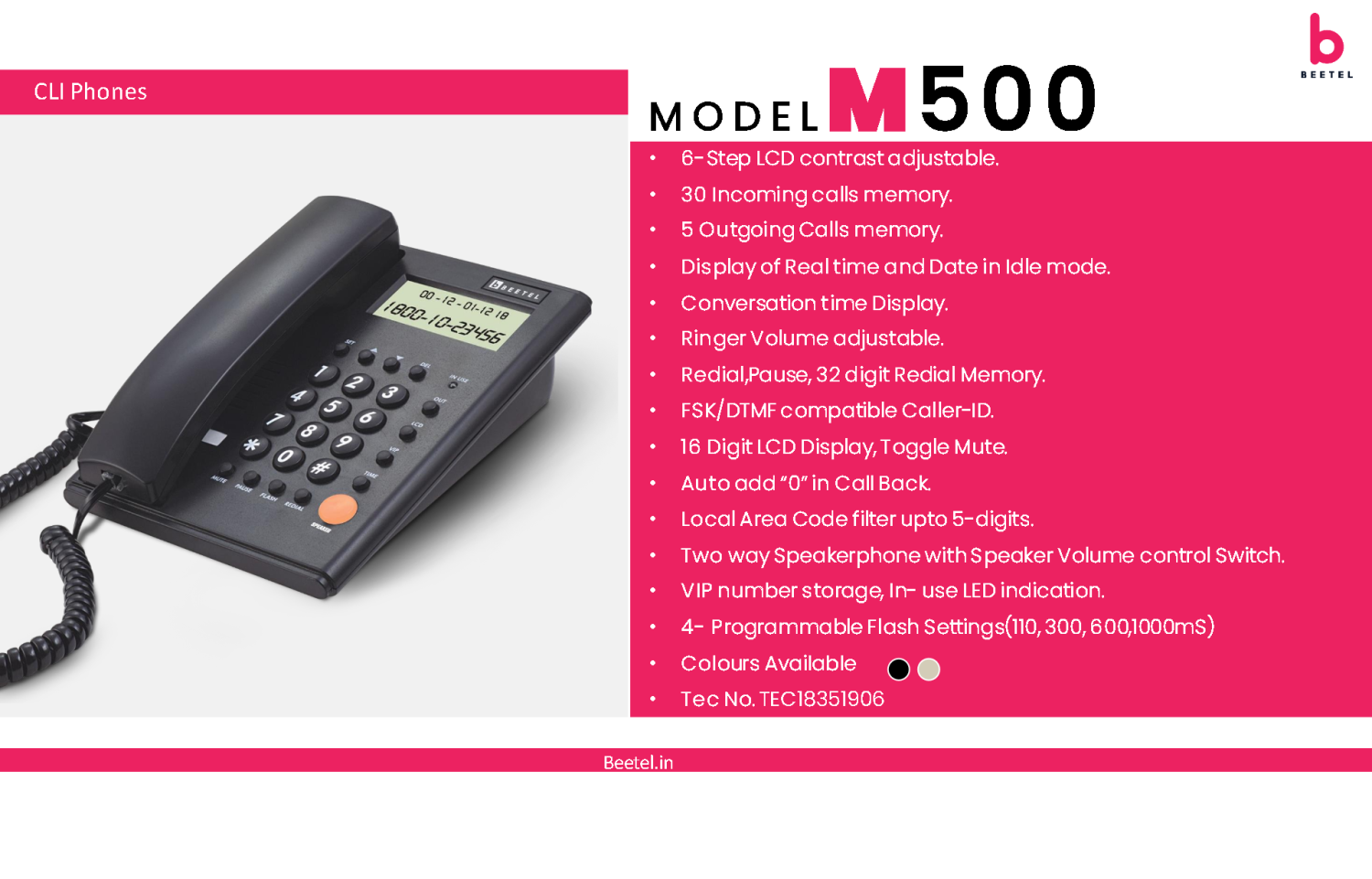 Beetel M500 Corded Landline Phone with Answering Machine  (Black)