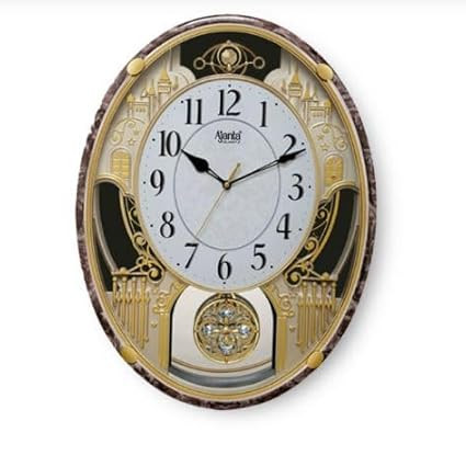Ajanta Classic Musical Pendulum Wall Clock – Marble Finish with Swarovski Elements, Hourly Melody & Night Sensor  4827