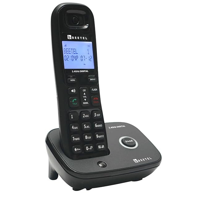 Beetel X92 2.4Ghz Cordless Landline,Dual Mode DTMF/FSK,1 Line 7 Segment LCD Display & Blue LED Backlit,Illuminated Keypad,2 Way Speaker Phone,6 Step Ringer Volume Control (Black)(X92)