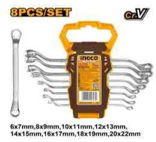 Ingco HKSPA3088  8-piece industrial offset ring spanner set.